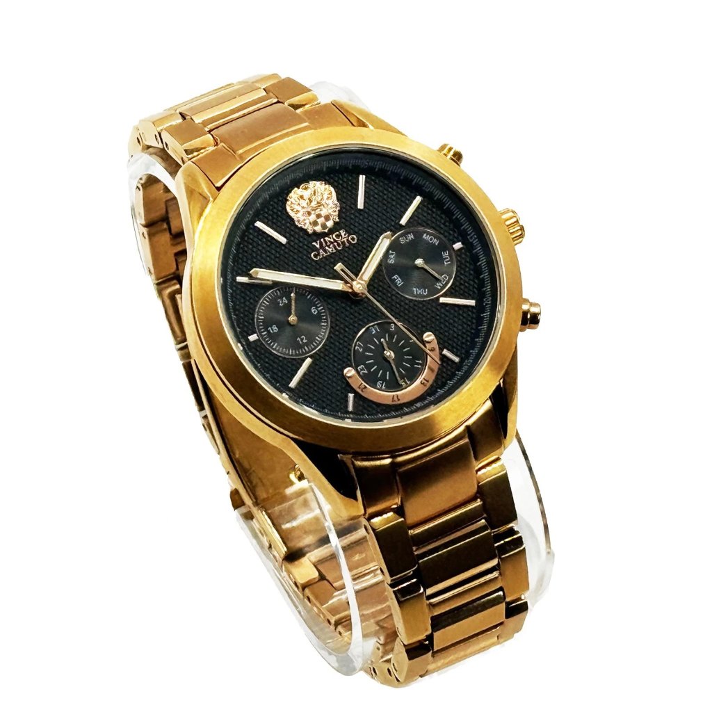 Vince Camuto Womens Vc5242 Chronograph Watch Rose Gold Black Carbon New